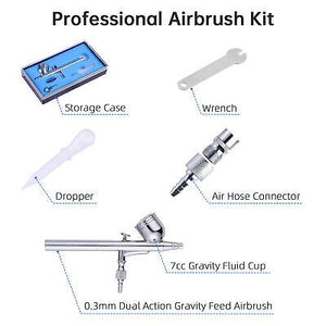 0.3mm Dual Action Airbrush Kit Gravity Feed Spray Gun Tattoo Nail Art Makeup - Trend Times Toy Stores