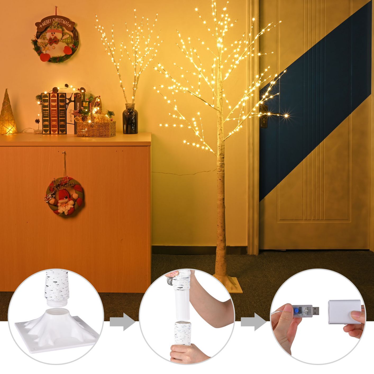 1/2/4 Pack 6 Ft Lighted Birch Tree 305 LED Battery Operated Christmas Dcor 1pcs - Trend Times Toy Stores