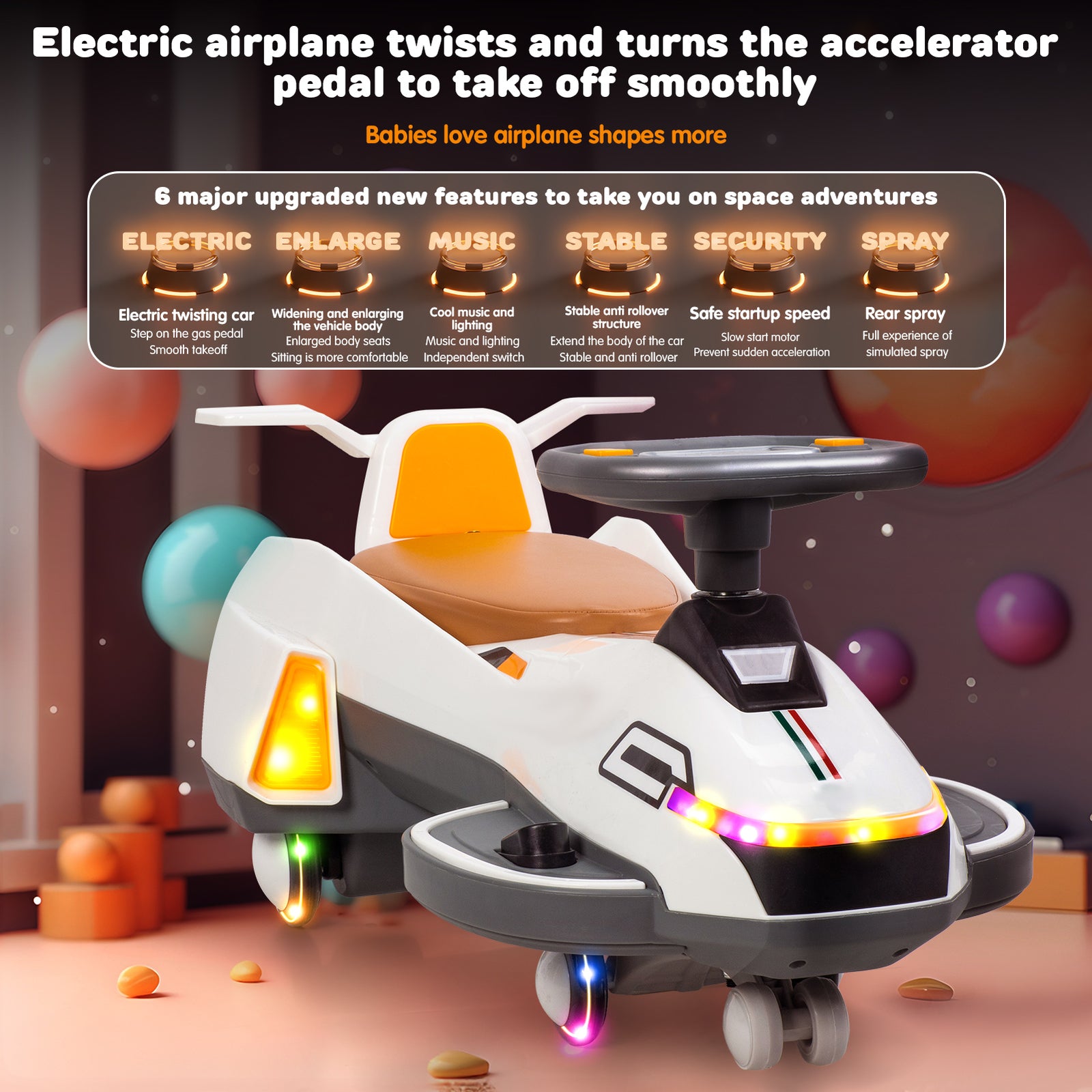Electric Twist Car for Kids 1-6 Years with Lights, Music, Helmet, and Anti-Roll Safety Features Trend Times 1