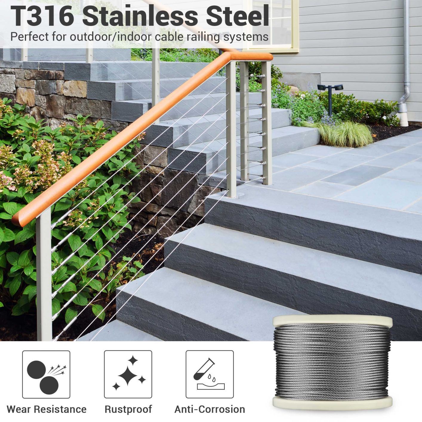 1/8" T316 Stainless Steel Cable Wire Rope 7x7 Aircraft Strand Coil & Reel 300FT - Trend Times Toy Stores