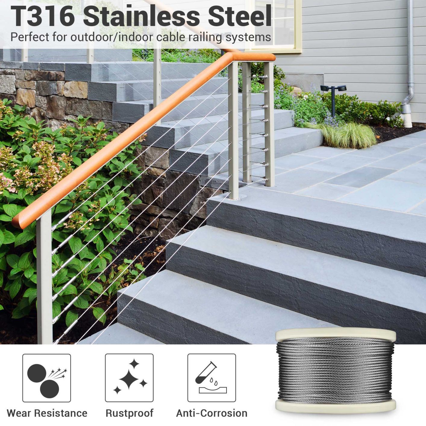 1/8" T316 Stainless Steel Cable Wire Rope 7x7 Aircraft Strand Coil & Reel 400FT - Trend Times Toy Stores