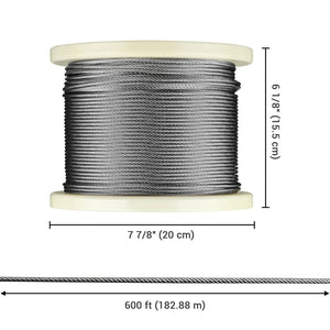 1/8" T316 Stainless Steel Cable Wire Rope 7x7 Aircraft Strand Coil & Reel 600FT - Trend Times Toy Stores