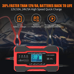 10 Amp Auto Battery Charger for 12V and 24V Cars, Motorcycles, Trucks, and Vans Trend Times 1