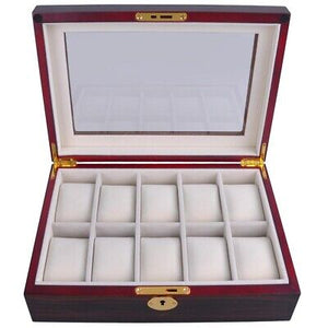 10 Ebony Wood Glass Top Watch Display Jewelry Box Father's Day Gift Collection - Trend Times Toy Stores