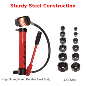 10 Ton 6 Die Hydraulic Knockout Punch Hand Pump Hole Tool Driver Kit w/ Case New Red - Trend Times Toy Stores