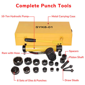 10 Ton 6 Die Hydraulic Knockout Punch Hand Pump Hole Tool Driver Kit w/ Case New Yellow - Trend Times Toy Stores