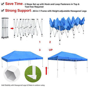 10' X 20' Outdoor Patio Gazebo EZ POP UP Party Tent Wedding Canopy W/Carry Bag - Trend Times Toy Stores