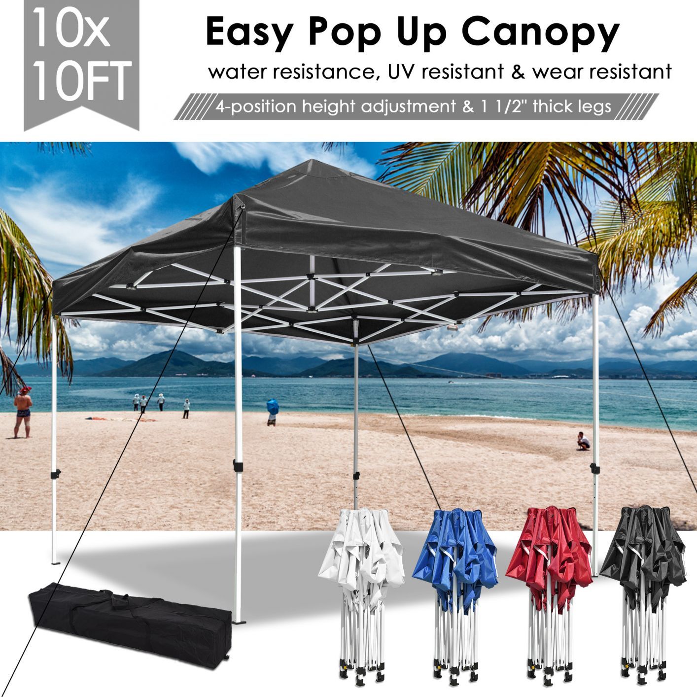 10x10' EZ Pop Up Canopy Commercial Tent Outdoor Business Gazebo Shelter Sidewall Black, with 1 Zipper Wall - Trend Times Toy Stores
