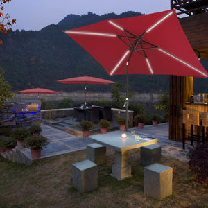 10x6.5Ft Solar Powered Patio Umbrella with Tilt and Crank Balcony Deck Pool Red - Trend Times Toy Stores