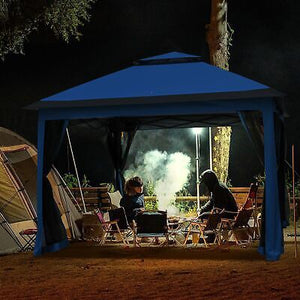 11x11 Ft Pop-Up Gazebo Tent with Mesh Sidewall Canopy Patio Picnic Blue+Black - Trend Times Toy Stores