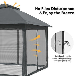 11x11 Ft Pop-Up Gazebo Tent with Mesh Sidewall Canopy Patio Picnic Dark Grey - Trend Times Toy Stores