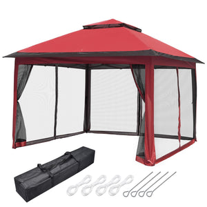 11x11 Ft Pop-Up Gazebo Tent with Mesh Sidewall UV50+ Canopy Outdoor Patio Picnic Red - Trend Times Toy Stores