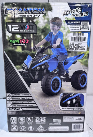 12 Volt Blue Phantom ATV Ride-On with Action Wheels, Battery Powered for Boys and Girls Trend Times 0