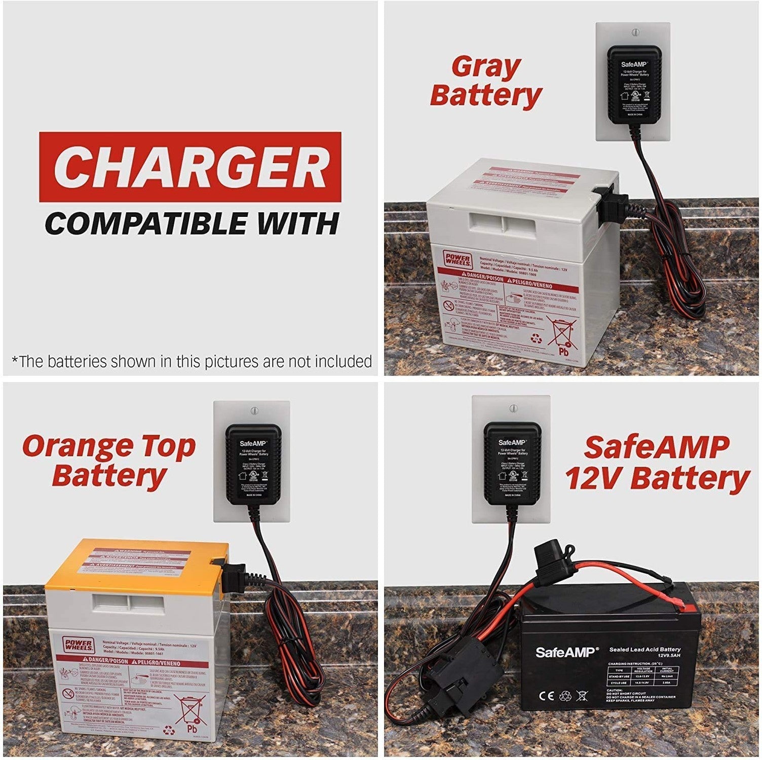 12-Volt Charger for Power Wheels Gray Battery with Orange Top Trend Times 1