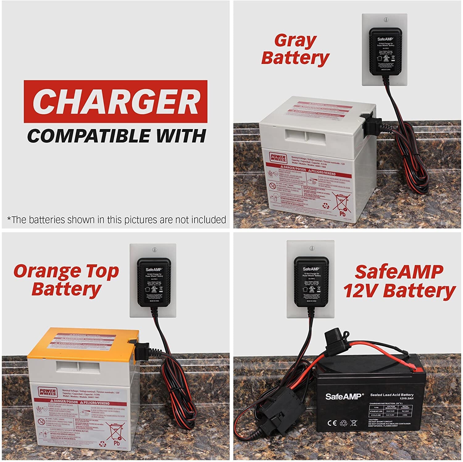 12-Volt Charger for Power Wheels Gray Battery with Orange Top Trend Times 1