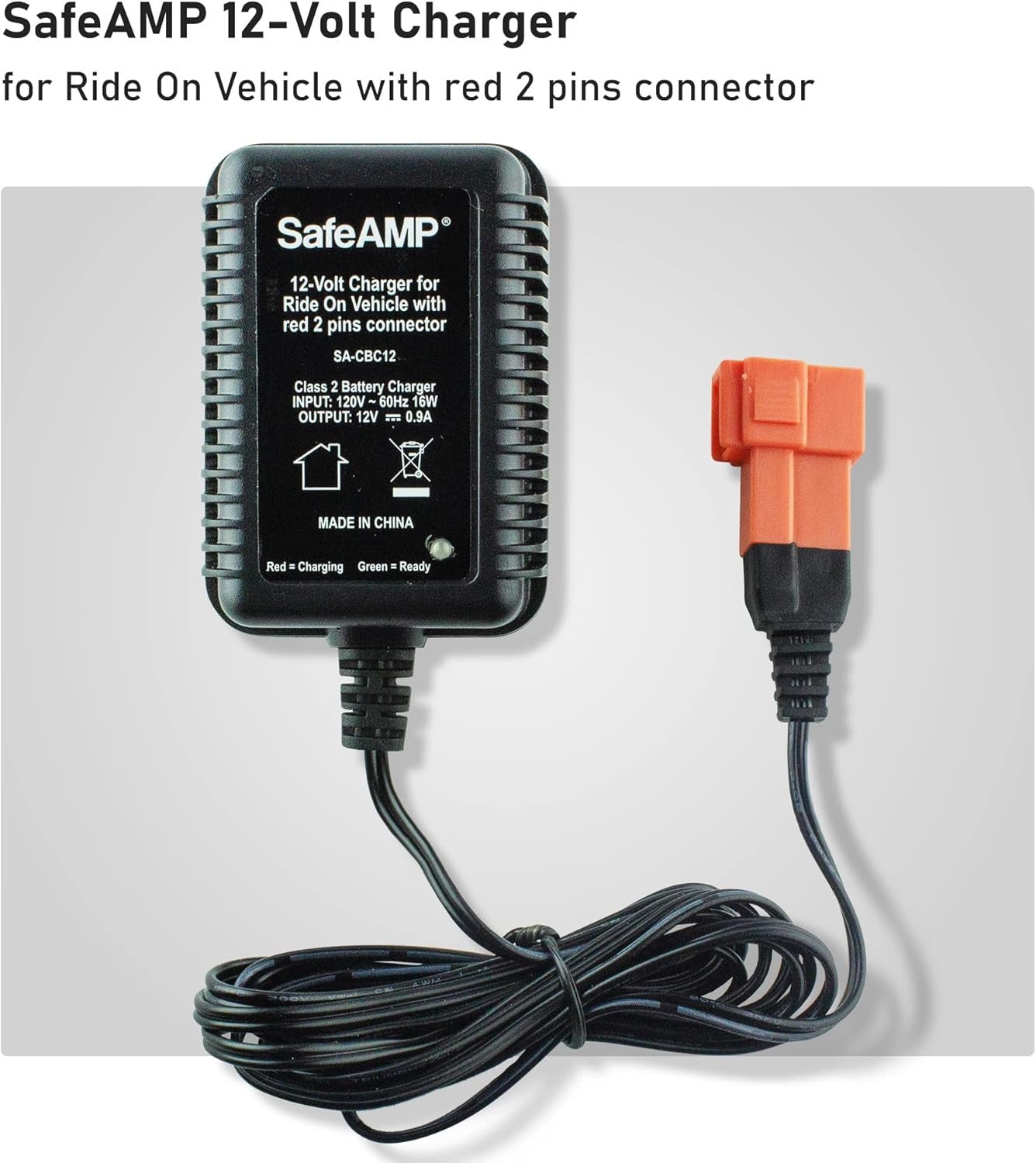 12-Volt Charger for Ride-On Vehicle with Red 2-Pin Connector Trend Times 1