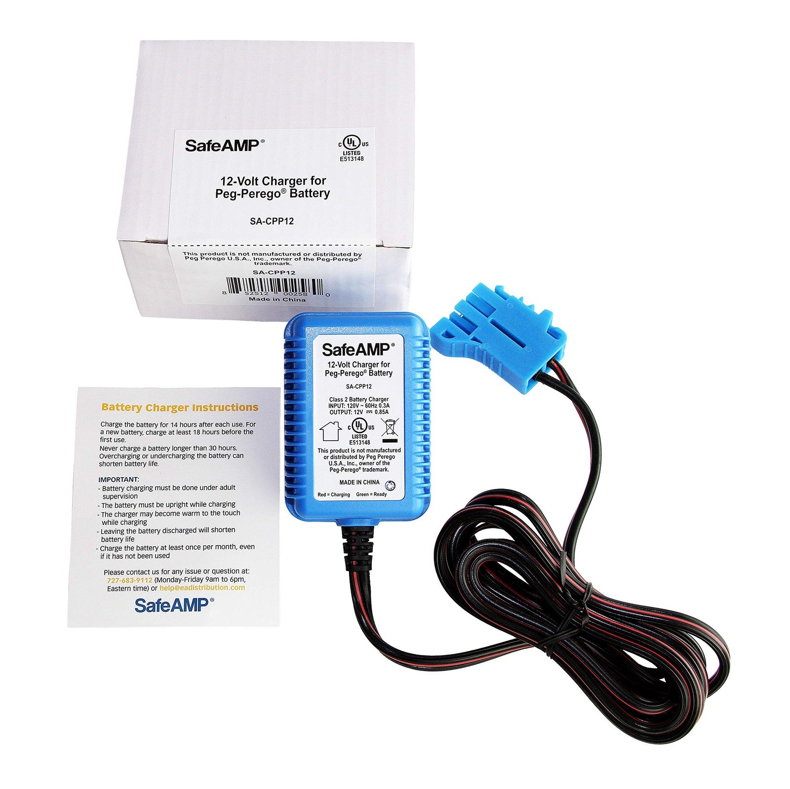12 Volt UL Listed Battery Charger Compatible with Peg Perego 12V Battery Trend Times 1