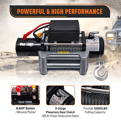 12000LB 12V 6.6 Electric Recovery Winch Wireless Remote Trailer For Truck SUV - Trend Times Toy Stores
