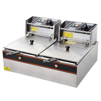12L 5000W Stainless Steel Electric Deep Fryer Countertop Dual Tank Commercial - Trend Times Toy Stores