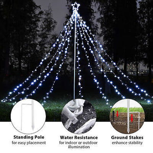 12 Ft Waterfall Cone Tree Light with 362 LED Star 9 Strings Christmas Cold White - Trend Times Toy Stores
