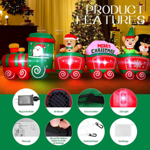 12ft Christmas Inflatable Train Featuring Santa Claus, Reindeer, and Gingerbread Man Trend Times 3