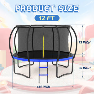 12FT Outdoor Trampoline with Inner Safety Enclosure Net, Ladder, PVC Spring Cover Trend Times 2