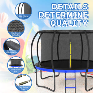 12FT Outdoor Trampoline with Inner Safety Enclosure Net, Ladder, PVC Spring Cover Trend Times 3