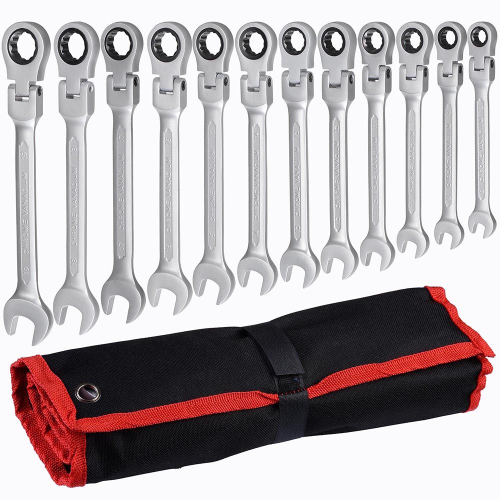 12pcs 8-19mm Metric Flexible Head Ratcheting Wrench 72 Teeth Spanner Tool w/ Bag Type 1 - Trend Times Toy Stores