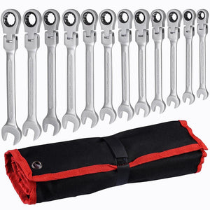 12pcs 8-19mm Metric Flexible Head Ratcheting Wrench 72 Teeth Spanner Tool w/ Bag Type 1 - Trend Times Toy Stores