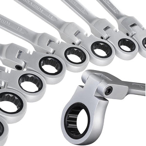 12pcs 8-19mm Metric Flexible Head Ratcheting Wrench 72 Teeth Spanner Tool w/ Bag Type 1 - Trend Times Toy Stores