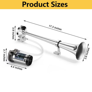 12V 150dB 18-Inch Chrome Zinc Single Trumpet Truck Air Horn Trend Times 1