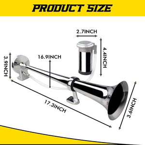 12V 150dB Single Trumpet Air Horn for Cars and Trucks, 18-Inch Chrome Zinc Construction Trend Times 2