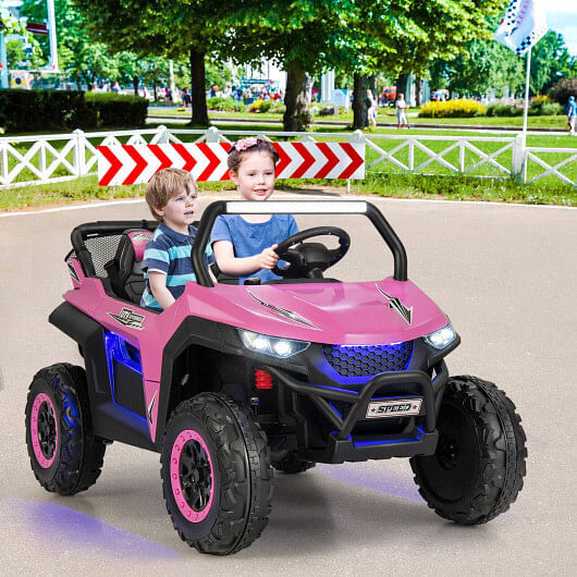 12V 2-Seater Kids Ride-On UTV with Slow Start and Music Pink Trend Times 1