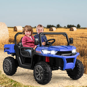 12V 2-Seater Electric Ride-On UTV Dump Truck with Remote Control, Dump Bed, and Shovel – Blue Trend Times 3