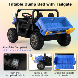 12V 2-Seater Electric Ride-On UTV Dump Truck with Remote Control, Dump Bed, and Shovel – Blue Trend Times 8