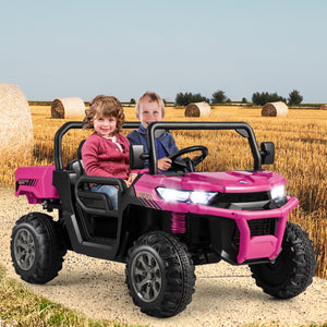 12V 2-Seater Electric Ride-On UTV Dump Truck with Remote Control, Dump Bed, and Shovel – Pink Trend Times 3