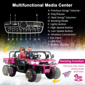 12V 2-Seater Electric Ride-On UTV Dump Truck with Remote Control, Dump Bed, and Shovel – Pink Trend Times 6