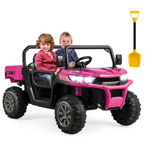 12V 2-Seater Electric Ride-On UTV Dump Truck with Remote Control, Dump Bed, and Shovel – Pink Trend Times 9