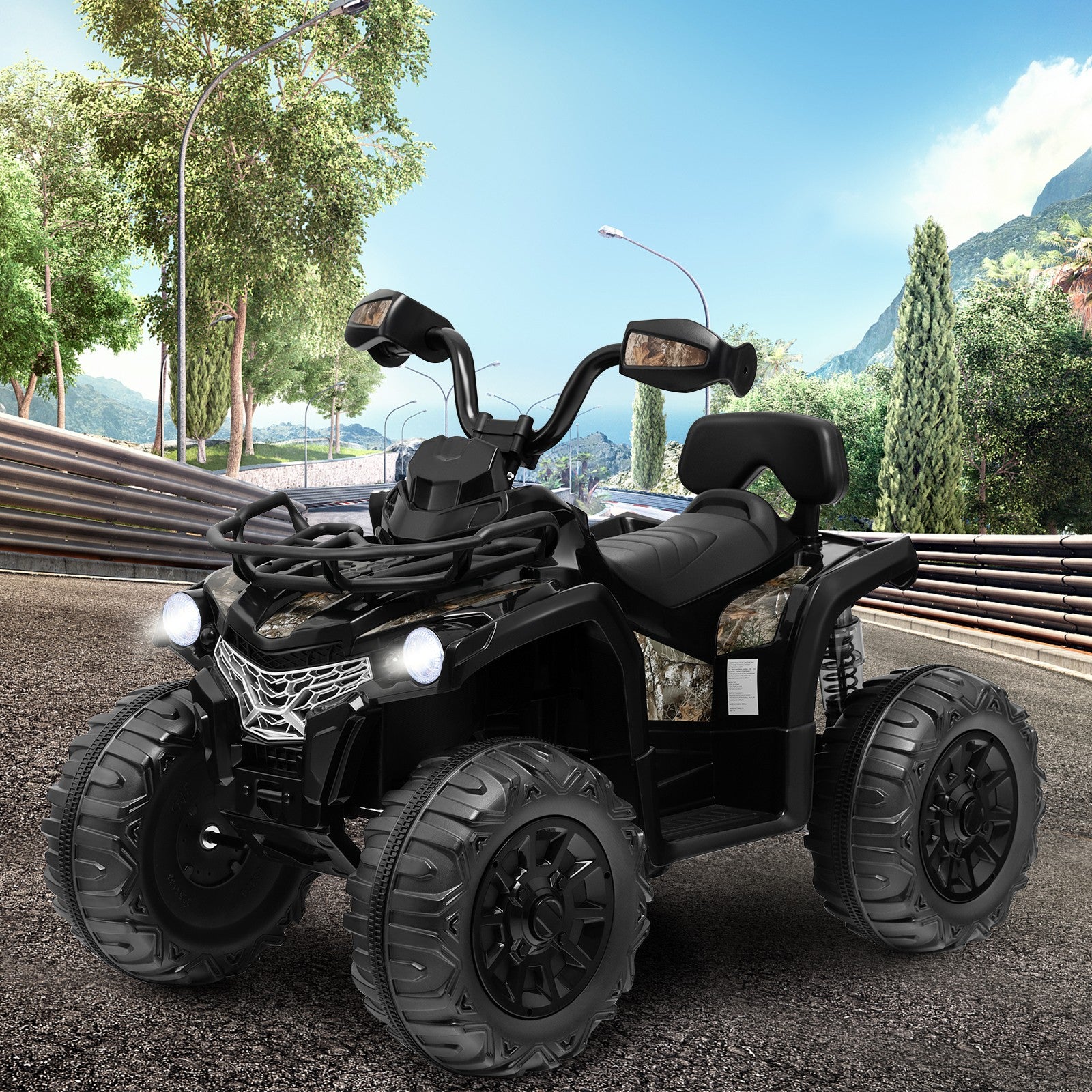 12V 2-Speed Kids Electric Ride-On ATV 4-Wheeler Quad with MP3 and Headlights Black Trend Times 0