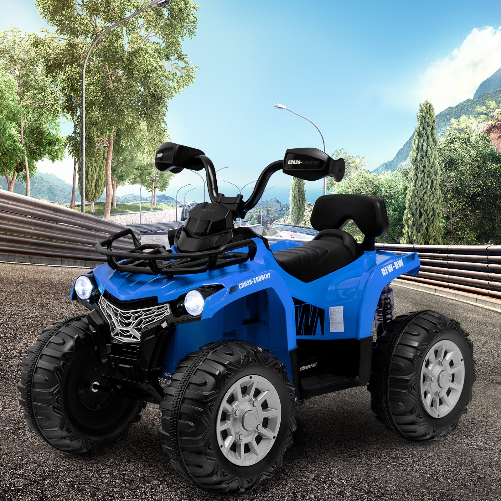 12V Electric Kids Ride-On ATV 4-Wheeler Quad with 2 Speeds, MP3, and Headlights Blue Trend Times 0