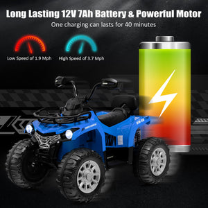 12V Electric Kids Ride-On ATV 4-Wheeler Quad with 2 Speeds, MP3, and Headlights Blue Trend Times 3