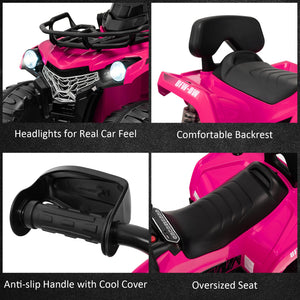 12V Electric Kids Ride-On ATV 4 Wheeler Quad with 2 Speeds, MP3 Player, and Headlights in Pink Trend Times 7