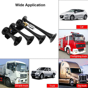 12V/24V Truck and Train Air Horn, 185dB Loud Four Trumpet Air Horn for Cars Trend Times 2