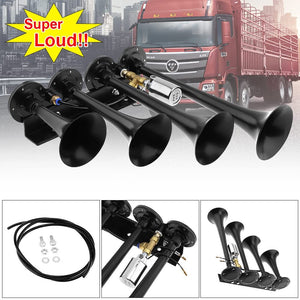 12V/24V Truck and Train Air Horn 185dB Super Loud Four Trumpet Air Horn for Cars Trend Times 8