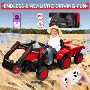12V 3-in-1 Kids Electric Ride-On Excavator with Detachable Trailer Trend Times 20