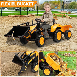 12V 3-in-1 Kids Electric Ride-On Excavator Bulldozer Tractor with Remote and Trailer Trend Times 12