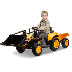 12V 3-in-1 Kids Electric Ride-On Excavator Bulldozer Tractor with Remote and Trailer Trend Times 15