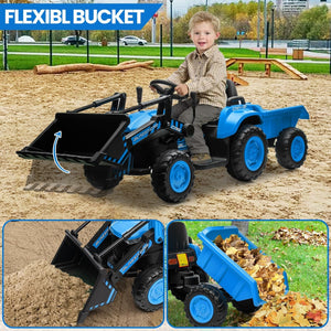 12V 3-in-1 Kids Electric Ride-On Excavator Bulldozer Tractor with Remote and Trailer Trend Times 17