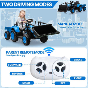 12V 3-in-1 Kids Electric Ride-On Excavator Bulldozer Tractor with Remote and Trailer Trend Times 19