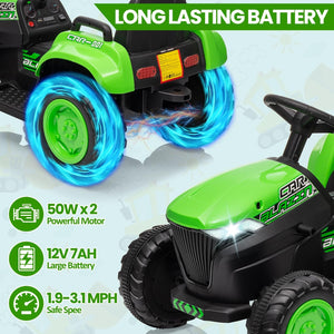 12V 3-in-1 Kids Electric Ride-On Excavator Bulldozer Tractor with Remote and Trailer Trend Times 2